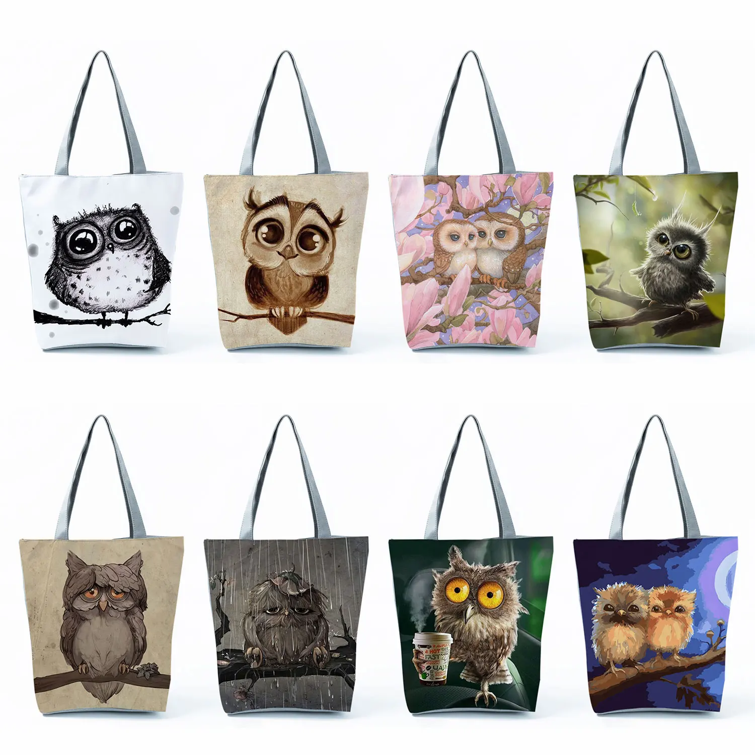 

Owl Print Handbags for Women Eco Reusable Shopping Bag Cute Cartoon Animal Shoulder Bags Kawaii Casual High Capacity Travel Tote