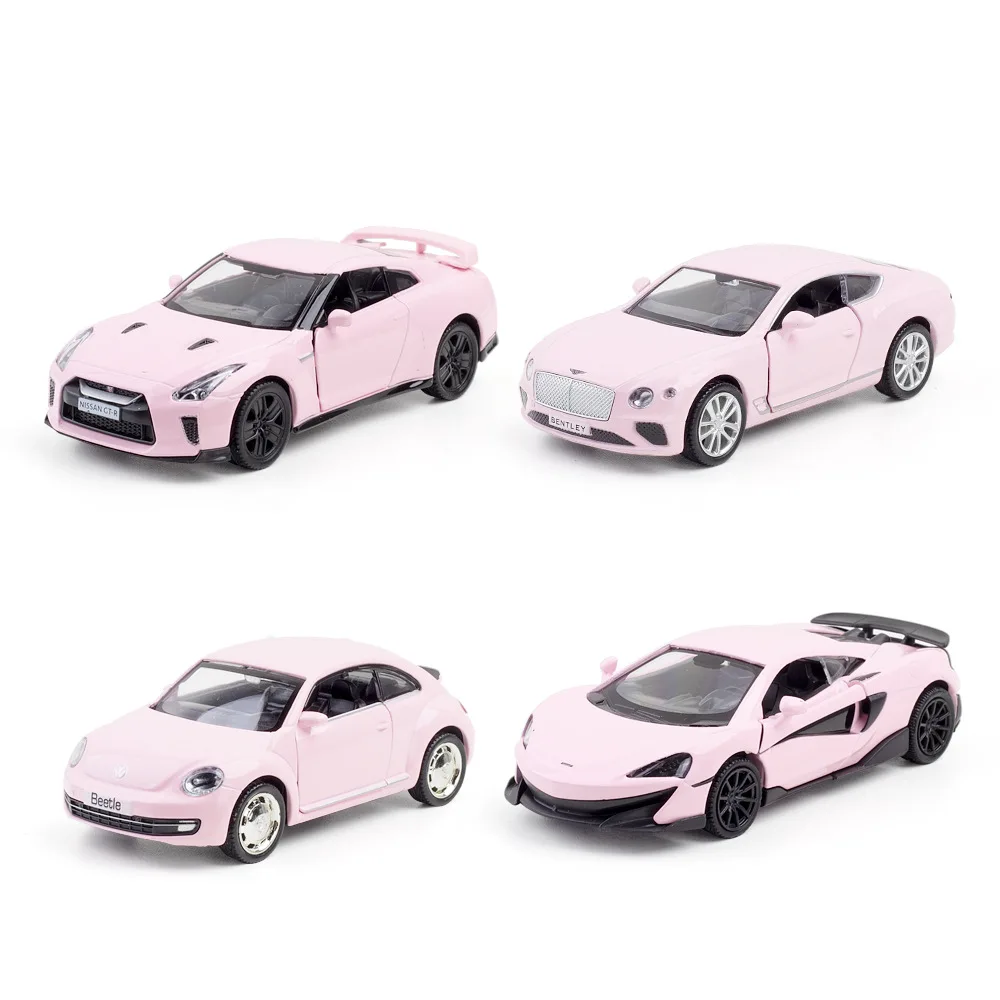 1:36 Pink Mercedes Benz BMW Porsche Alloy Sports Car Series Model Decoration Children's Toy Gifts 2