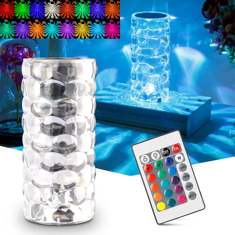 

Crystal Table Lamp USB Rechargeable 3/16 Colors Remote Desk Lamps Bedroom Bedside Bar Crystal Lighting Holiday Gift Night Light