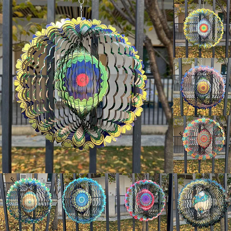 Description Picture 6 of item3D Rotating Wind Chime Mandala Wind Rotating Outdoor Garden Balcony Courtyard Bird Stainless Steel Decorative Hummingbird Chime