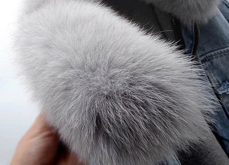 Winter Clothes 2023 Fox Fur Collar Removable Rex Rabbit Fur Liner Denim Parka Overcoat Female Streetwear Long Sleeve Fur Coat