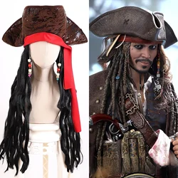 Adult Pirate Captain Jack Sparrow Wigs Cap Costume Halloween Caribbeans Cosplay Accessories Pirates Hat