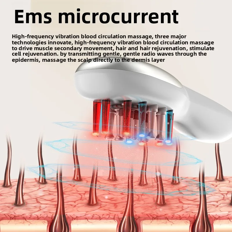 New Microcurrent Electric Scalp Head Massage Comb EMS For Hair Growth LED Light Therapy Micro-current Vibration Massage Brush