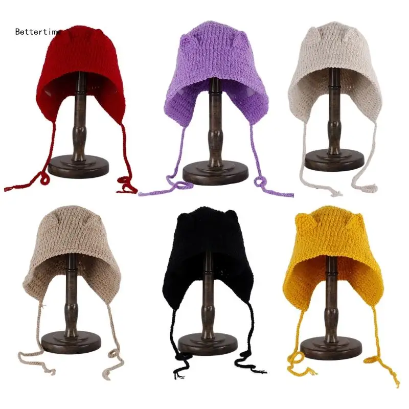 

B36D Y2K Kitten Ear Hat Funny Colorful Knitted Beanie Wacky Bucket Hat