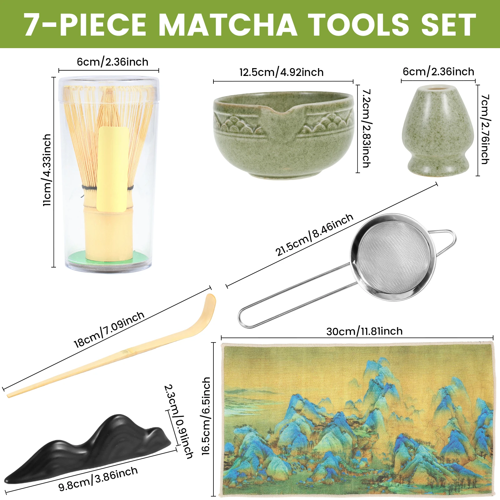 7 PCS Matcha Whisk Set Easy to Use Matcha Tool Kit with Strainer Exquisite Ceramic Set Safe Sturdy Whisk