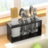 1pc Stainless Steel Multifunctional Kitchen Utensil Holder with Drainage and Transparent - Chopsticks, Knives, Forks & Spoons 6