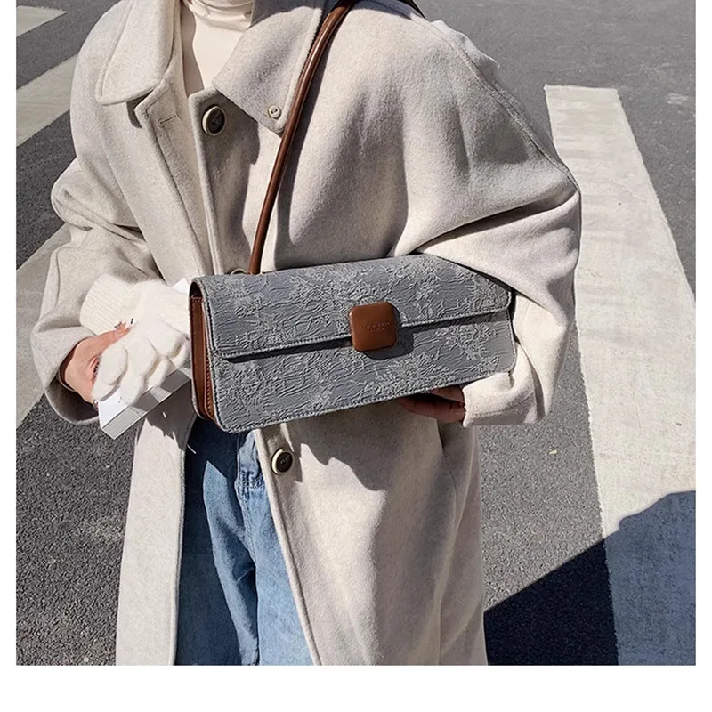 French Elegant Print Underarm Bags For Women Chic Designed Vintage Shoulder Bag Office Lady Personality Pack Bolso Mujer