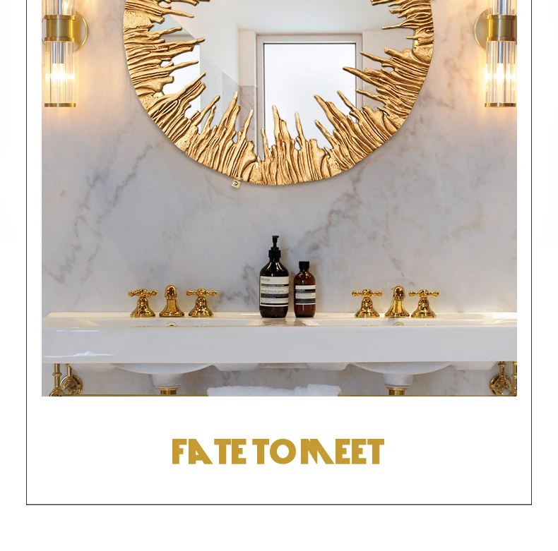 All Copper Wall Hanging Mirror Dressing Luxury Bathroom Dressing Round Mirror Gold Bathroom Living Room Deco Salon Room Decor