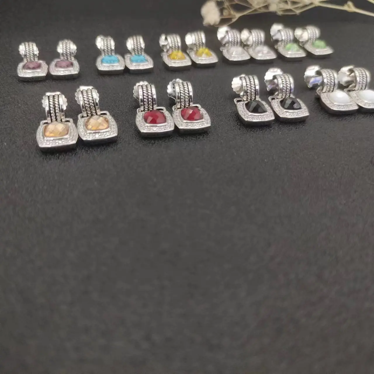 HSC DY Cable Classics Tetragonal Stone Earrings in Sterling Silver With Amethyst and Pave Diamonds Jewelers