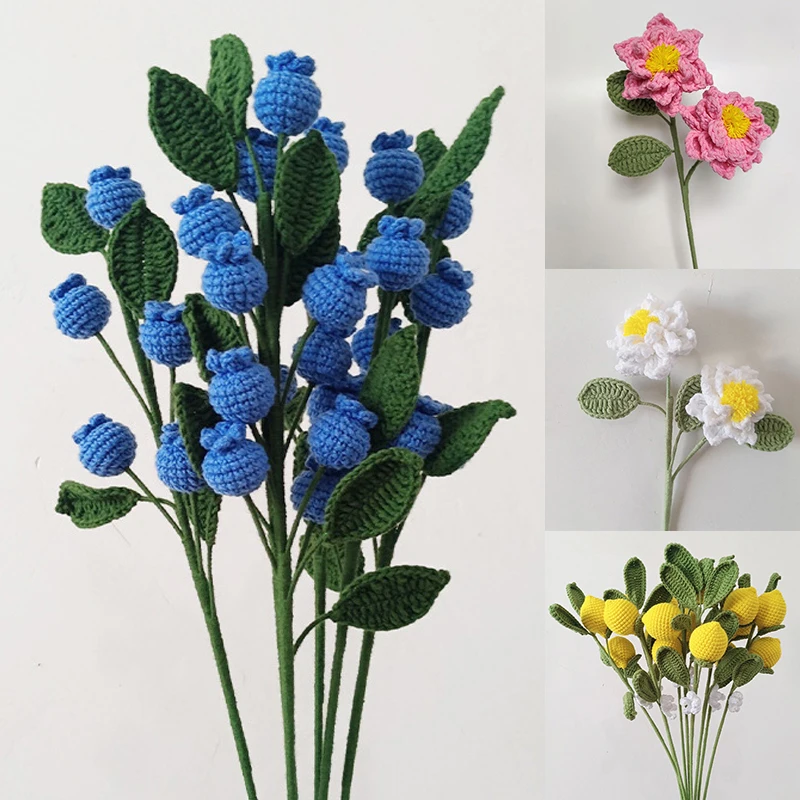 

Вязаные крючком фрукты и цветы ручной работы для подарка цветы Букеты лимон черника искусственный цветок вечерние домашний декор