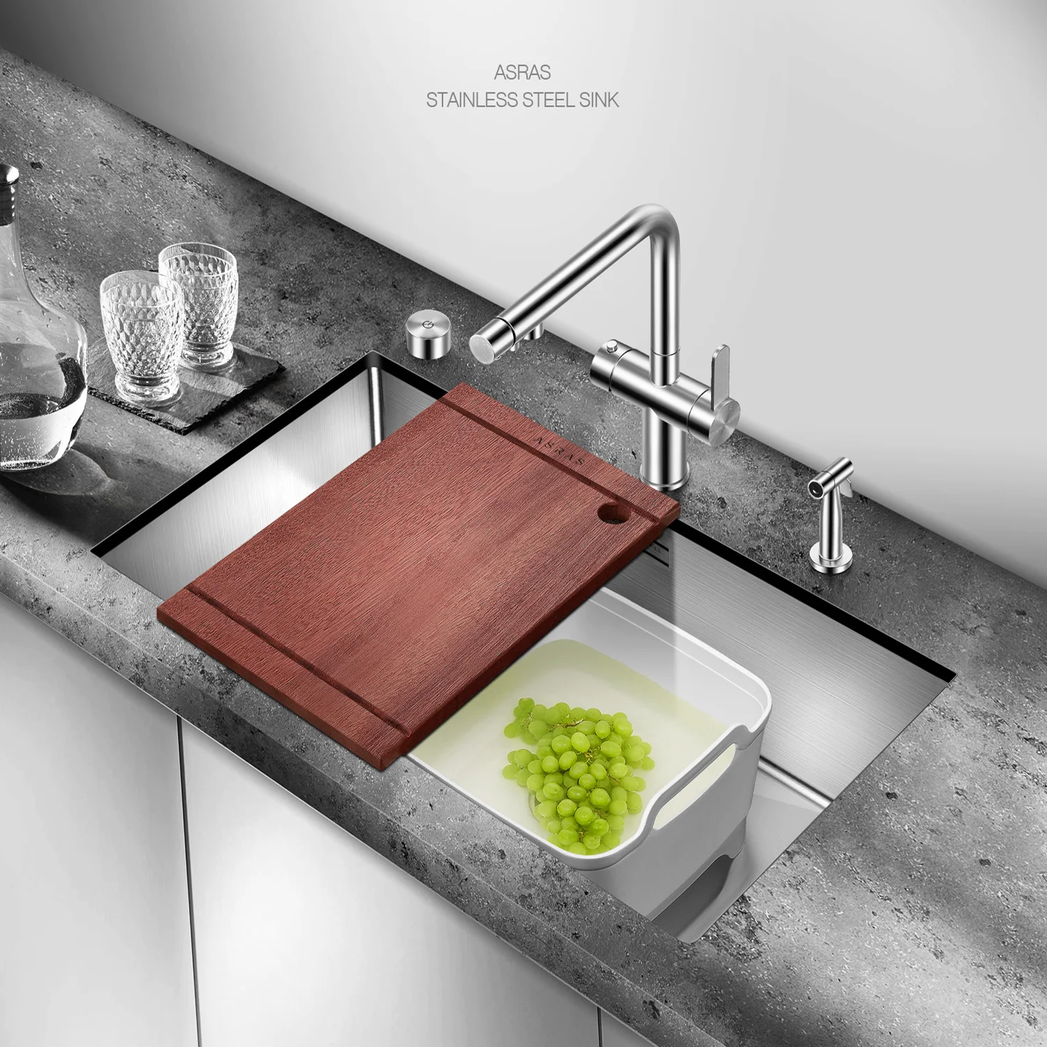 ASRAS 8545B 304 Stainless Steel Kitchen Sink, Panel Thickness 5mm, Depth 220mm, Total Length 850mm, Width 450mm