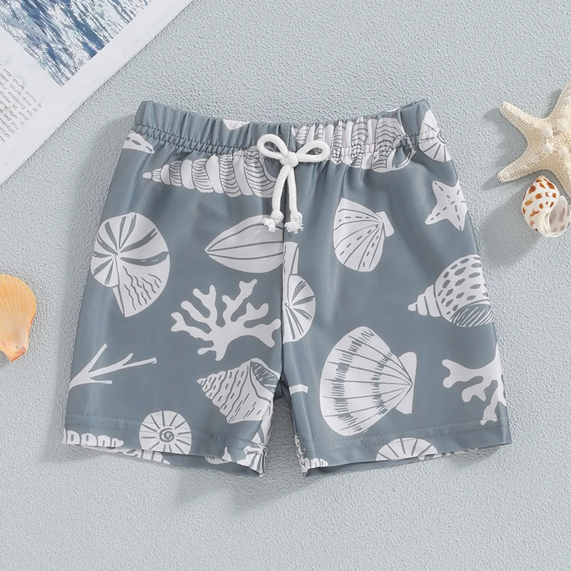 Lioraitiin Toddler Boys Swim Trunks Shell Print Elastic Waist Swim Shorts Little Boys Bathing Suit Swimsuit Toddler Boy Swimwear