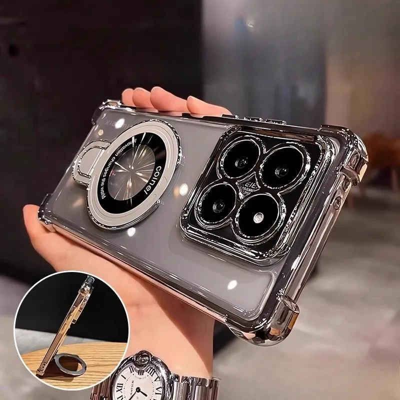 Shockproof Magnetic Stand Phone Case with Clear Soft Silicone Cover