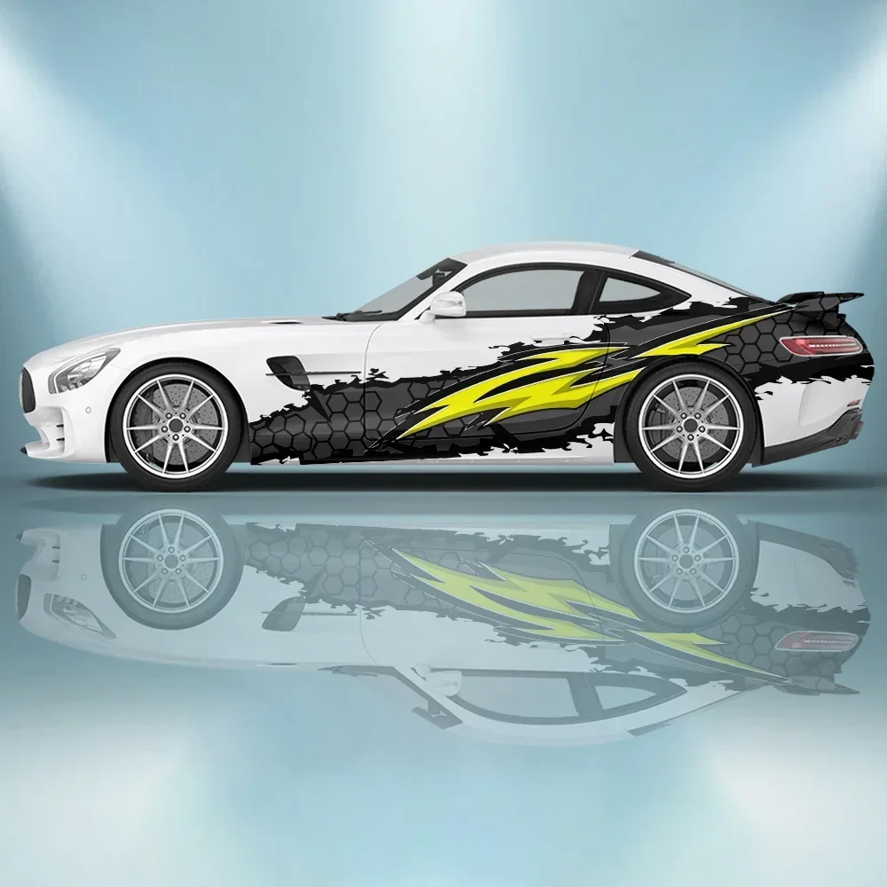 

Геометрические полосатые сотовые боковые наклейки, универсальные виниловые самоклеящиеся декоративные аксессуары, наклейка на автомобиль