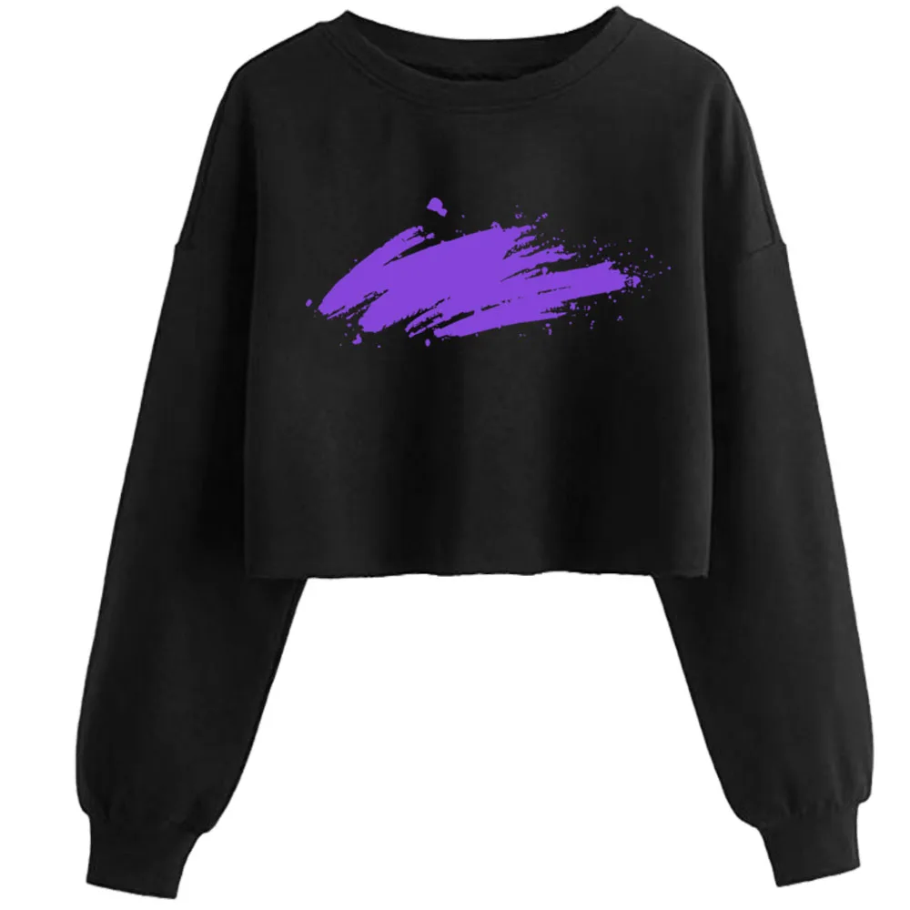 

Purple Graffiti Print Crop Sexy Sweatshirts Pullover