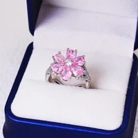 2023 Exquisite Zircon Women's Ring Pink Flowers Lady Engagement Ring Party Jewelry Peach Blossom Ring Fashion Jewelry For Women 1