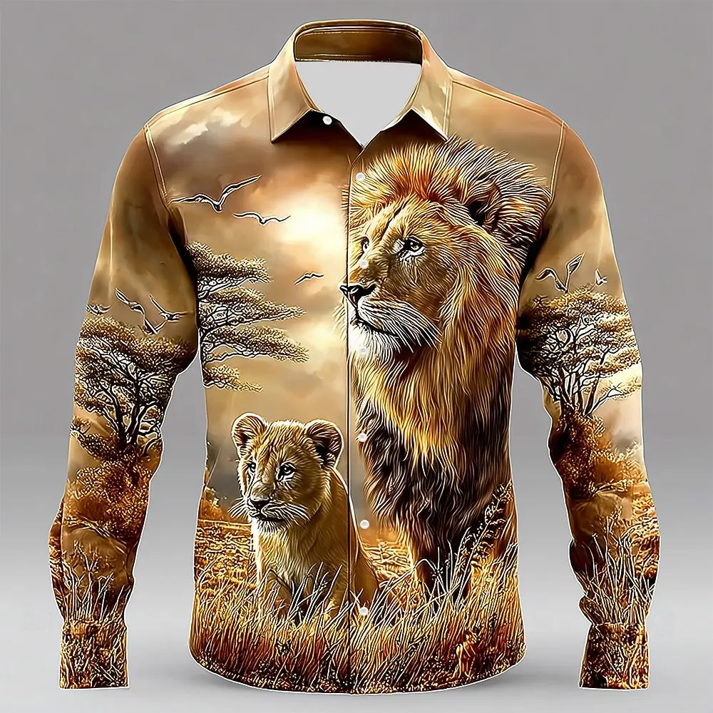Men’s 3D Lion Print Shirt 1