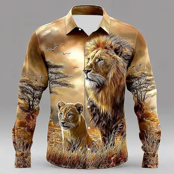 Men’s 3D Lion Print Shirt 1