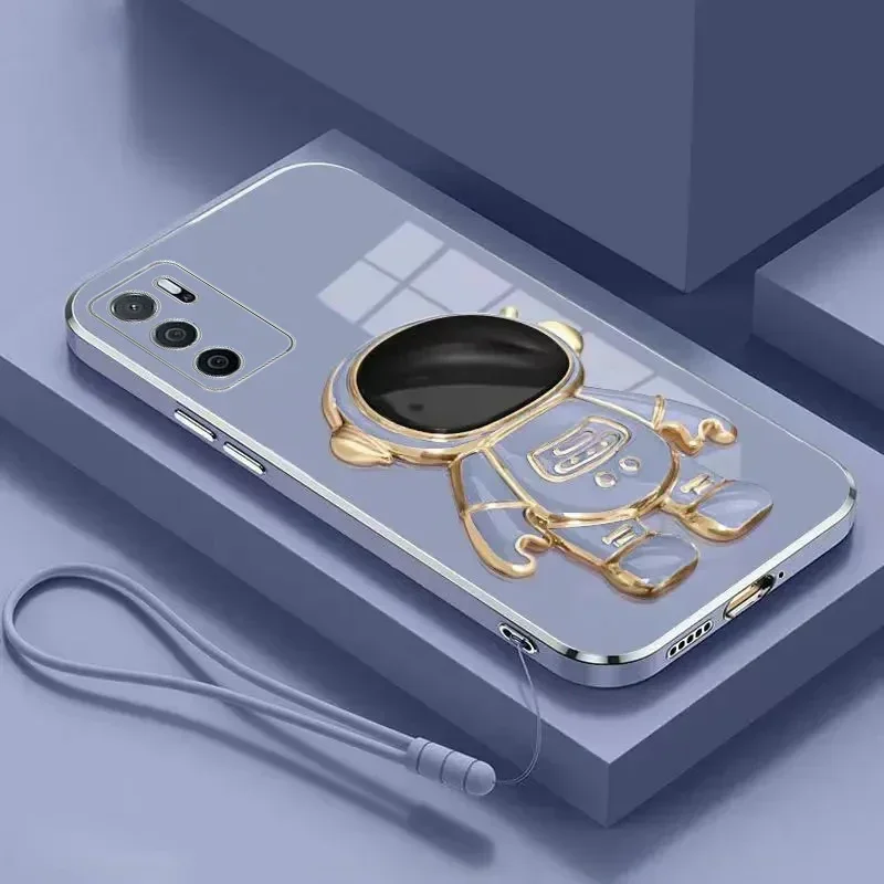 Custodia placcata con staffa astronauta per OPPO Reno 7 10 F19 ProPlus A15 A15S A16 A17 A36 A52 A53 A54 A55 A57 A73 A74 A94_voghion.com