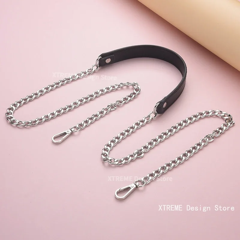 RaamKa Tas Ketting DIY 50cm-160cm Vervanging Schouder Crossbody Tas Riem Zwart PU Lederen Handvat Met 9mm Goud, Zilver, Zwart Metalen Kettingen Ketting Riem, Zwart, 80 cm