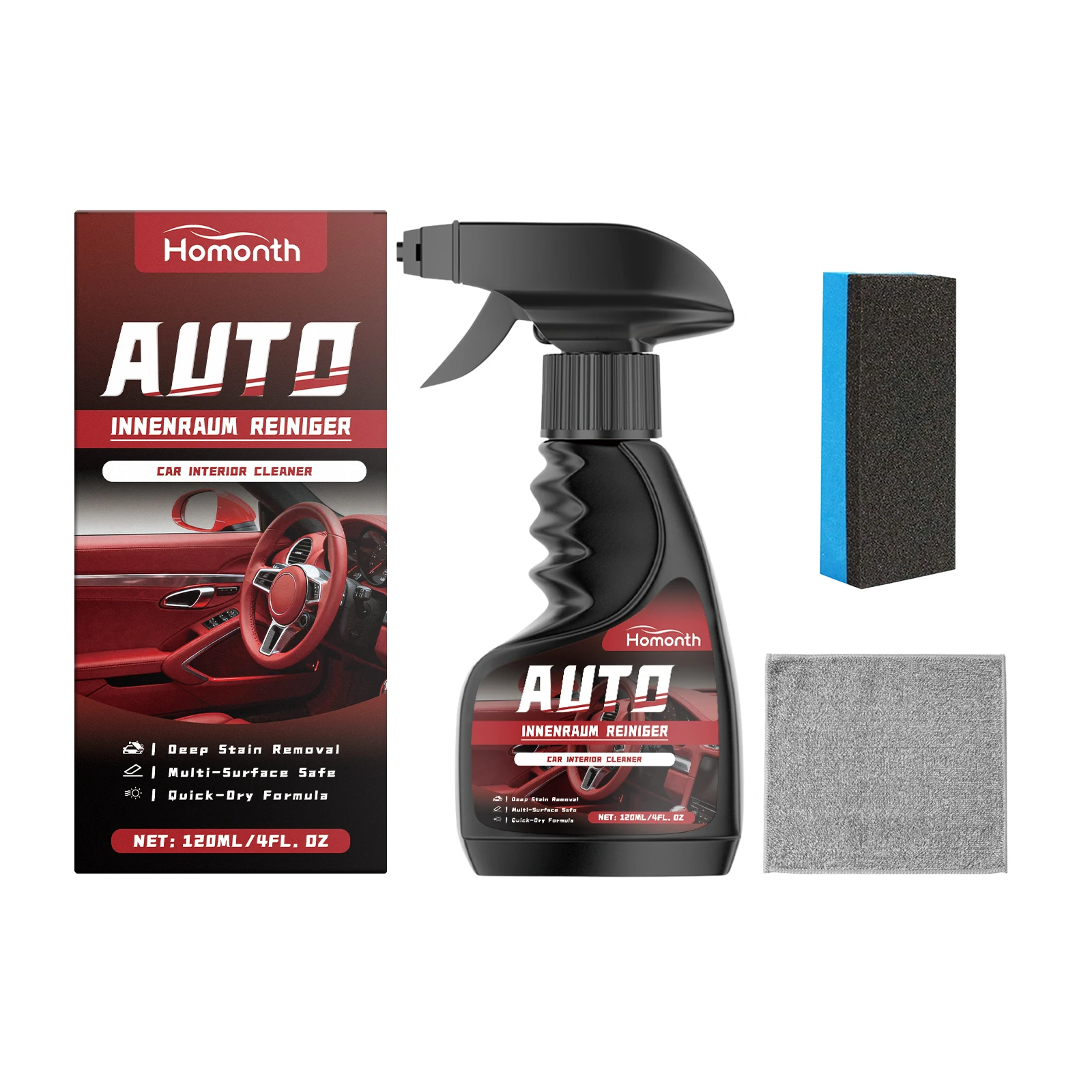 120ml kit de limpeza interior do carro painel couro assento polonês limpador spray remoção profunda manchas fórmula secagem rápida