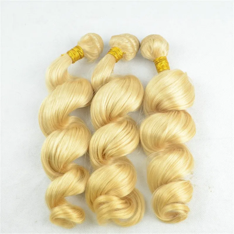 613 Fasci biondi Tessuto allentato Fasci di capelli umani al 100% 100 g/pz Capelli vergini brasiliani Remy morbidi per le donne Onda di capelli umani colorati - immagine 3