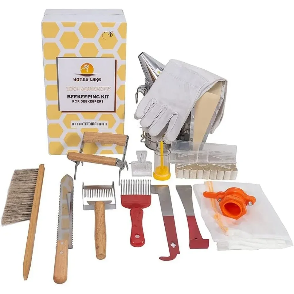 8 Frame Bee Hive Starter Kit and Beekeeping Supplies with Beehive Tool Kit Includes Bee Smoker Beekeeper Hat