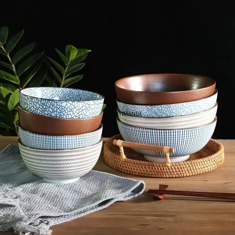 8InchJapaneseRamenBowlCeramicNoodleBowlStripeDesignLargeSoup