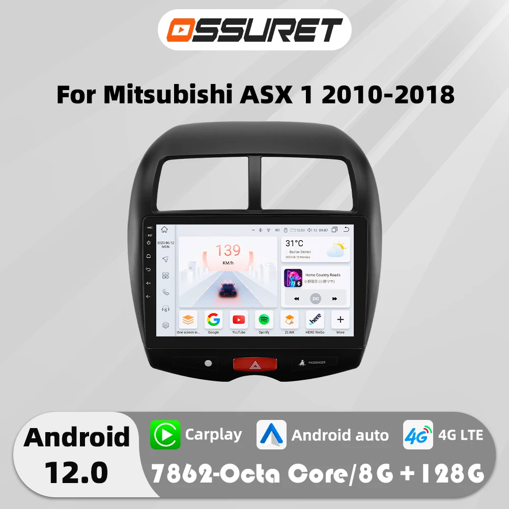 Autoradio Android Auto pour Mitsubishi ASX 1, lecteur vidéo multimédia, Carplay, navigation GPS, stéréo, écran QLED, audio, 2Din, 2010-2018