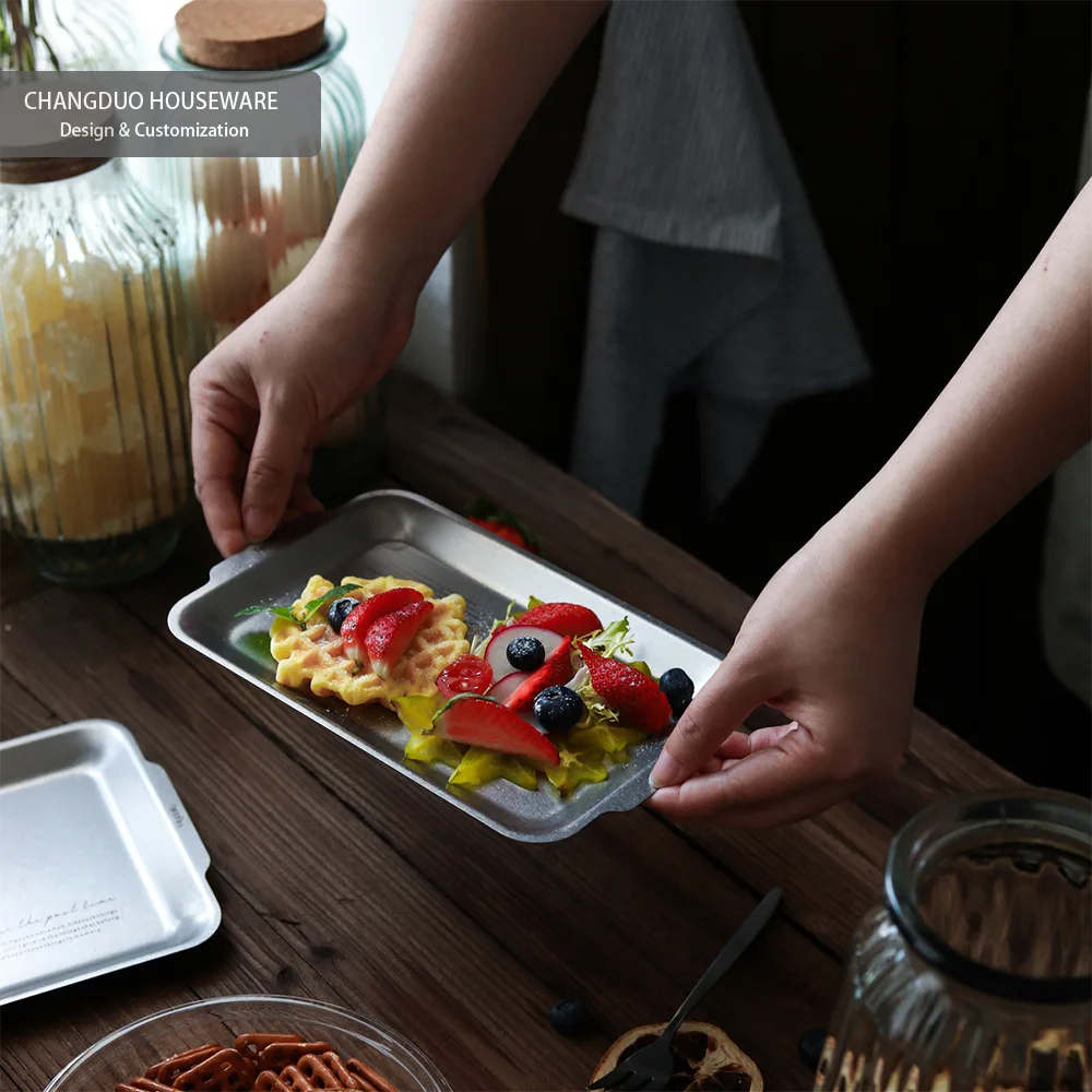 Nordic Style Vintage Series Stainless Steel Serving Tray Minimalist Design Kitchen Tableware for Serving Plates