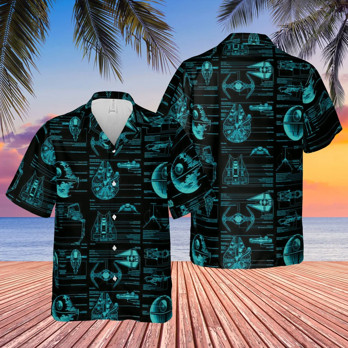 Hawaiian Shirts for Men Alien Air Vehicle Spacecraft Shirts Future Technology Style Short Sleeve Summer Casual Button Up