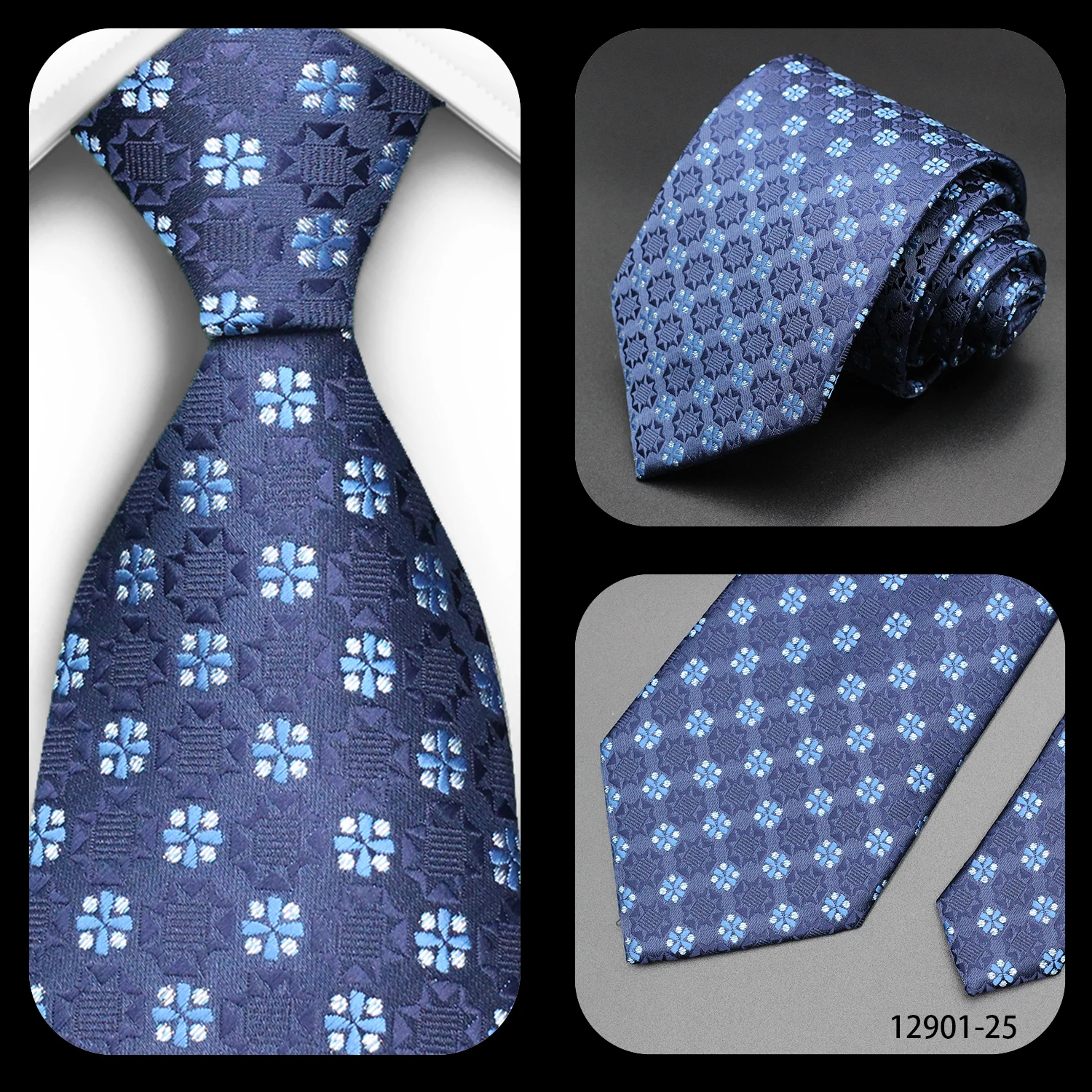 NEUE 8cm Krawatte für Herren Luxuriöse Gestreifte Blau-Marine Business-Krawatte Anzug-Krawatte Hochzeit Party Krawatte Herren Geschenk – Detail 15