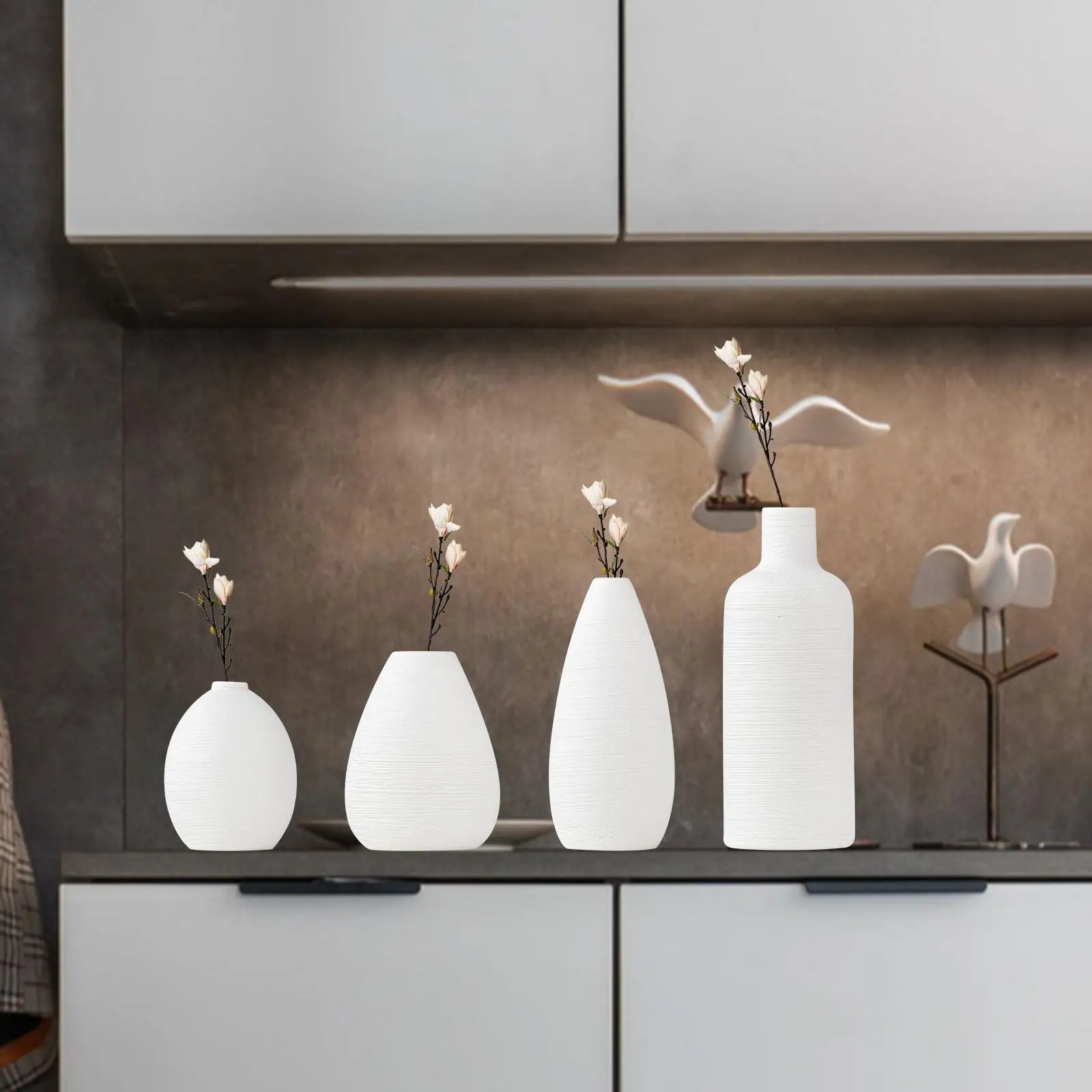 4x Minimalist Flower Vases Decorative Geometric Centerpieces Ceramic Elegant Vases for Kitchen Desk Table Living Room Shelf