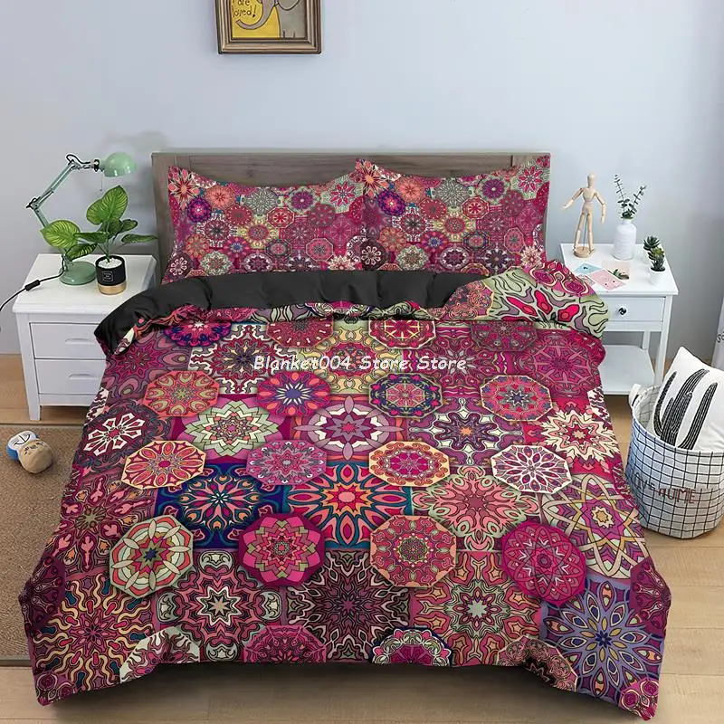 

Retro Bohemia Mandala Quilt Duvet Cover Set With Pillowcase Single Double King Queen Size Psychedelic Bedding Sets