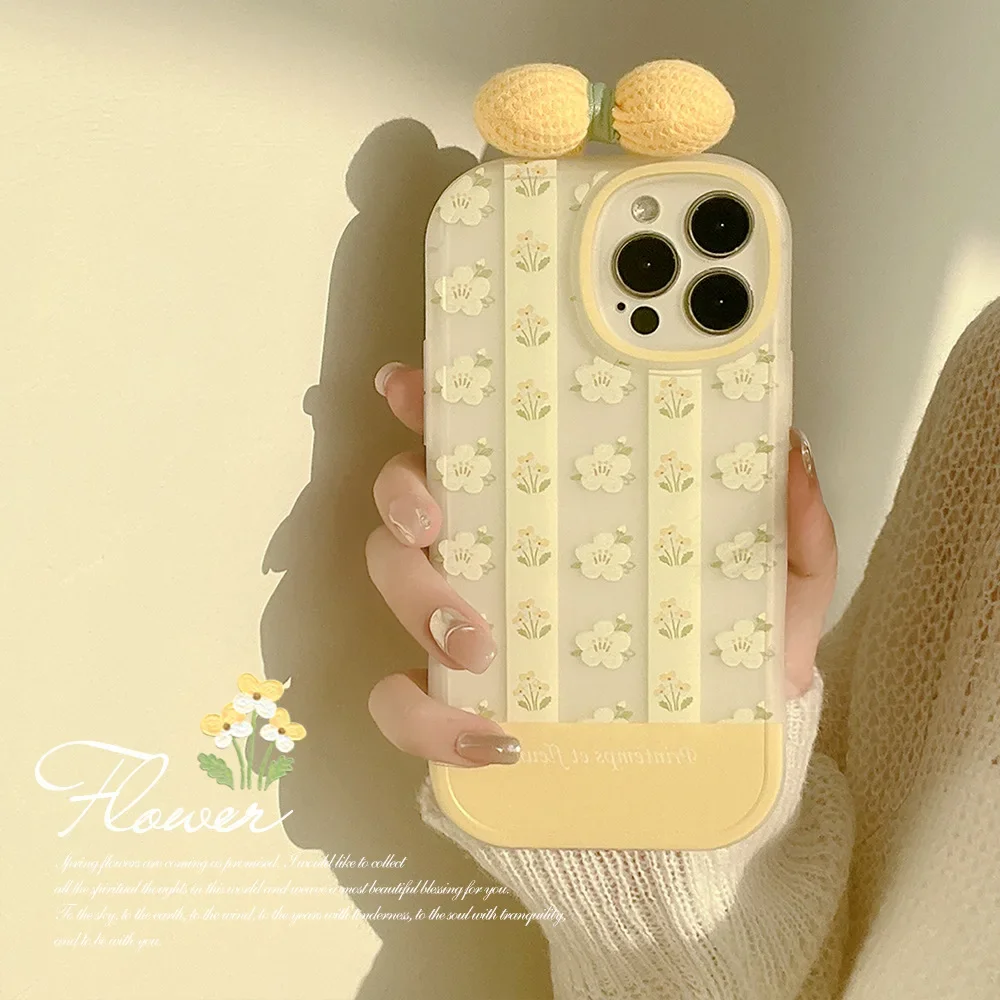 Retro Sweet Bow Tie White Yellow Flower Art Custodia Per Telefono Per Iphone 15 14 13 12 11 Pro Max Xr 15 14 Plus Xs Max Custodia Custodia Carina