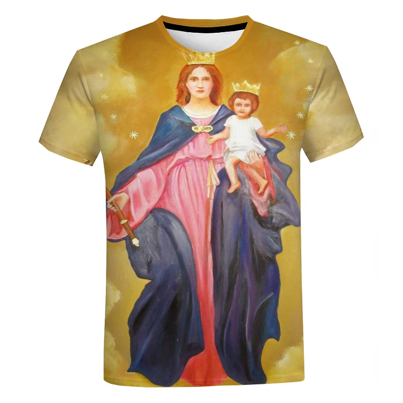 

New 3D Print Jesus Birth Mother Virgin Mary T Shirt Harajuku Oversized Fashion Tops Religious Christian Men and Women T Shirt