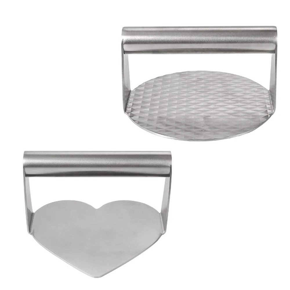Manual 304 Stainless Steel Wavy Round Heart Shape Press Meat Patties Hamburger Maker with Wooden Handle Pressing Steak Kitchen