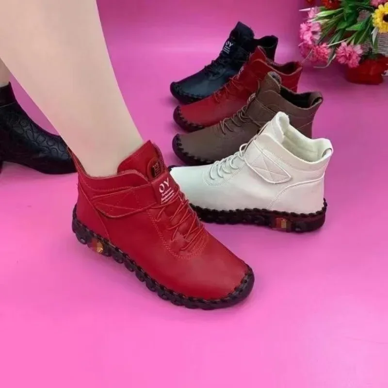 2023 Fur Thick Boots Women's Short Leather Boots Ladies Furry Orthopedic Shoes Woman Winter Waterproof Snow Boot Botas Mujer