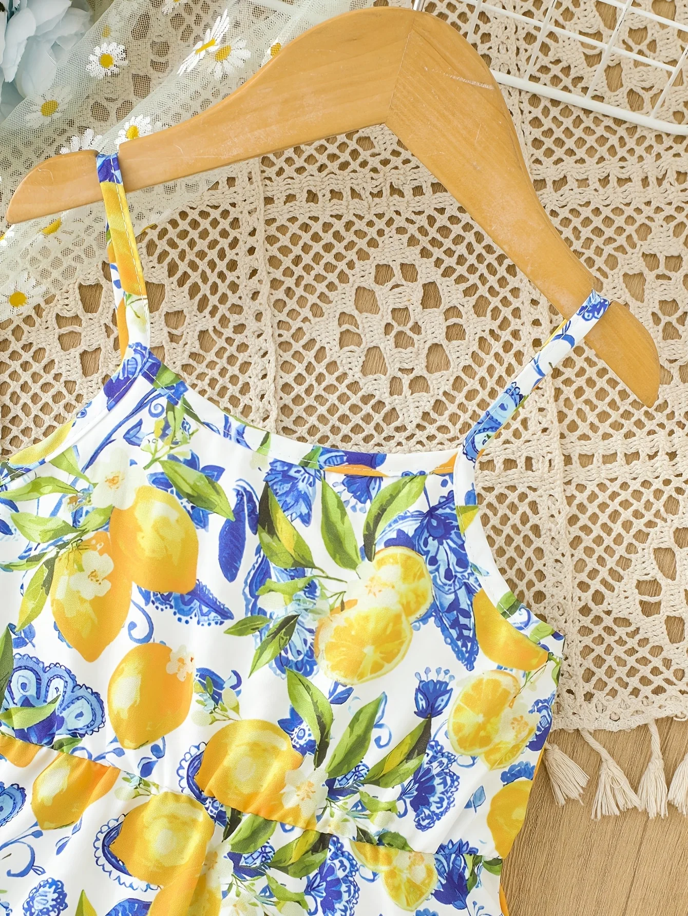 Girls' Summer Casual Dress with Floral Print T-Strap Dress in Yellow-Green Color Scheme, Fresh and Energetic, Suitable for Girls Aged 4-8 for Various Summer Occasions - 5