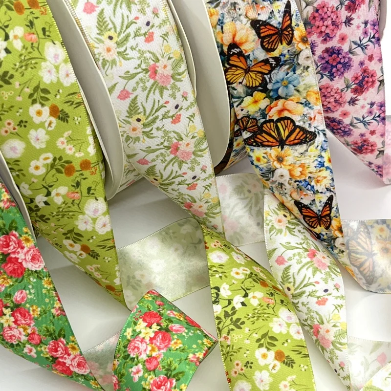 수제 DIY 공예용 새틴 꽃 리본, 리본 선물, 꽃 포장, 부활절 케이크 파티, 결혼식, 크리스마스, 휴일 장식, 5Y, 3.8cm