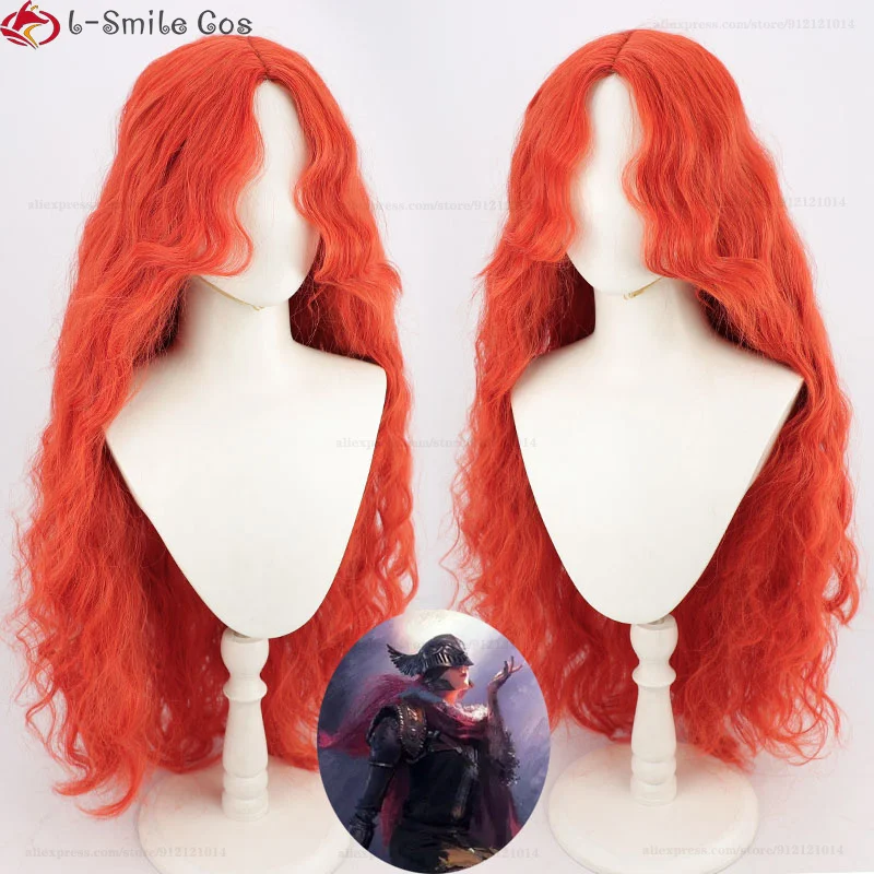 

Game Elden Ring Malenia Cosplay Wig 100cm Long Orange Red Curly Hair Heat Resistant Synthetic Halloween Party Wigs + Wig Cap