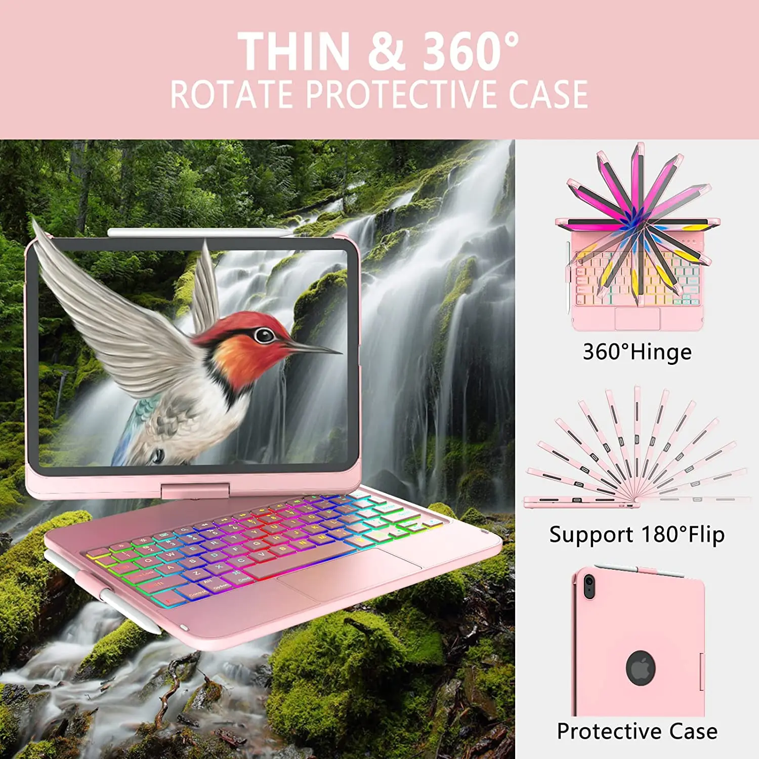 para Ipad 10th 10.9 Polegada Case de Teclado Mágico para Ipad 10th Geração 10.9 A2696 A2757 A2777 360 ° Teclado Retroiluminado Rotativo Capa - Imagem 6