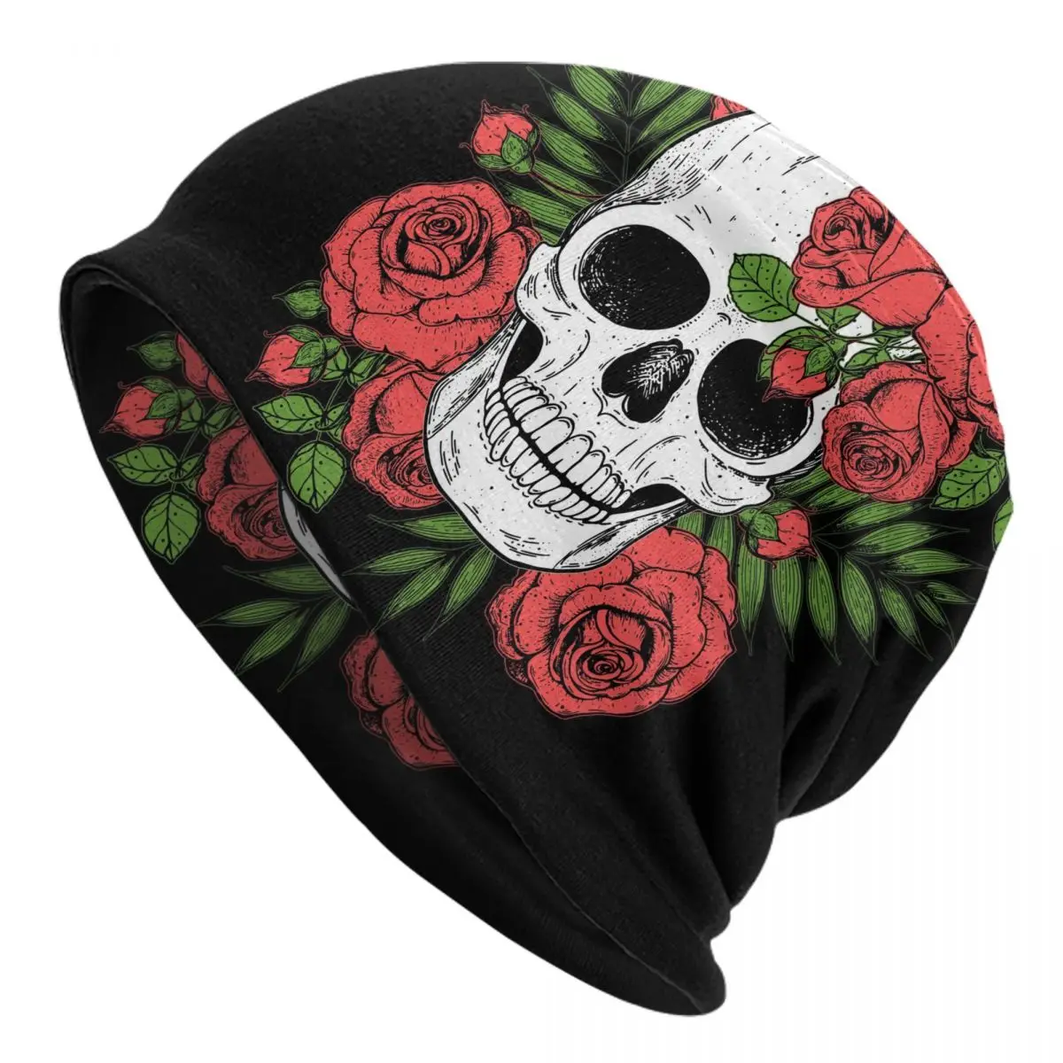 

Skull And Red Roses Men's Beanies for Women Outdoor Bonnet Hats Unisex Knitted Hat Hip Hop Cap