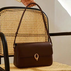 High Sense Retro Messenger Bag for Women All-Match Shoulder Underarm Solid Leather Small Aqure Bag Niche Design Messenger Bags