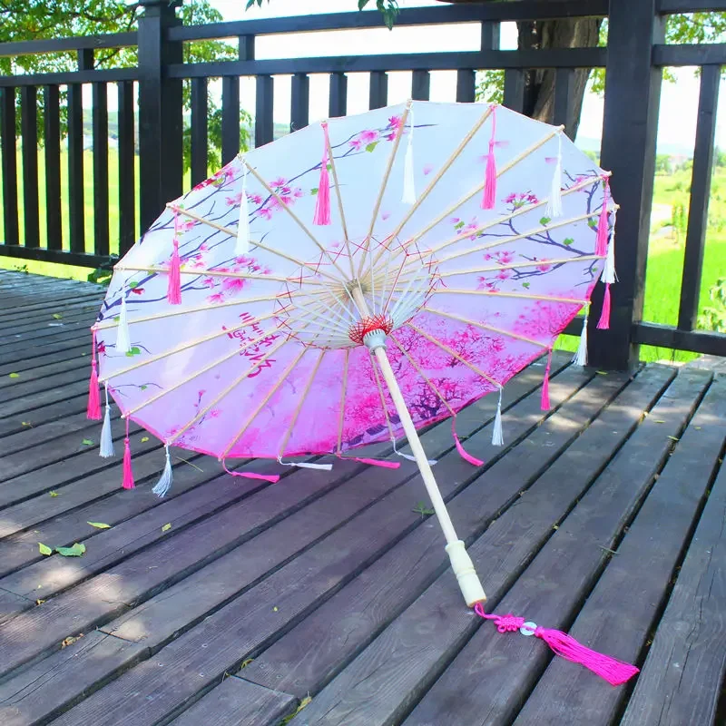 Satin Cloth Umbrella for Women, Tassel Umbrella, Chinese knot Pendant, Oil Paper Umbrella, Photography Props, Classical Pendant