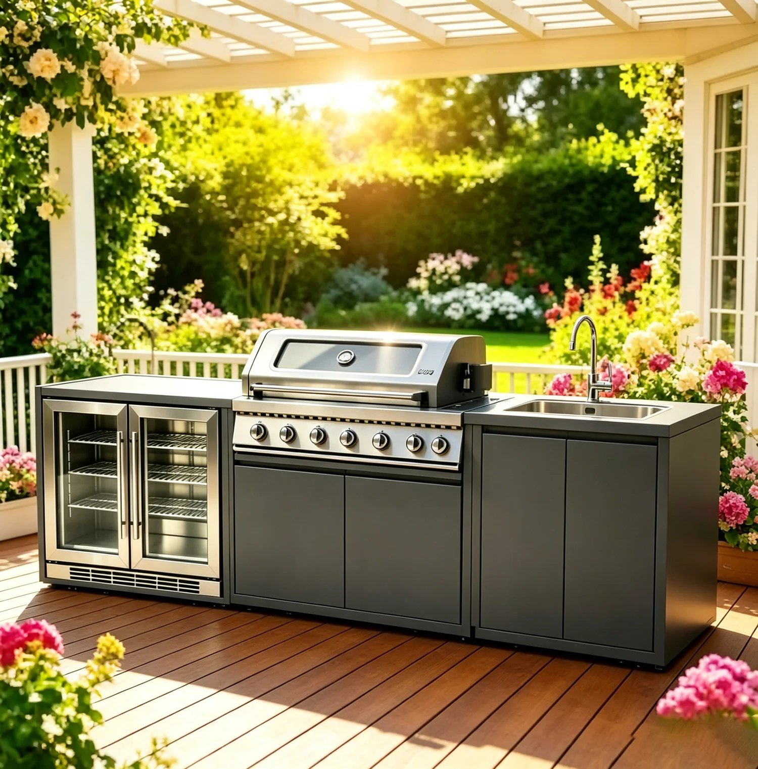 Cucine Complete per Esterni, Set di Mobili Durevoli con Isole e Carrelli da Cucina, Ensemble Casserole De Cuisine