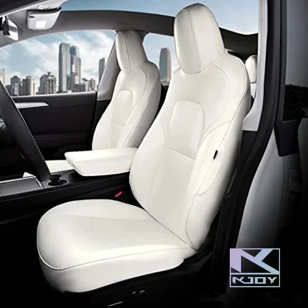 Universal Leather Seat Cover Set White Four Season Car Seat Protection Used For Tesla Model 3 Y  Interior Accessories