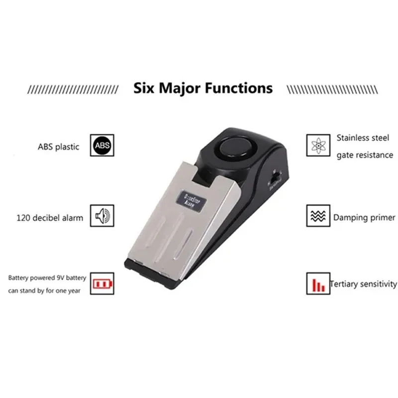 Wireless Door Stop Stopper Alarm Block Blocking System Anti-theft Burglar Stop System Security Home Wedge Shaped 120 db