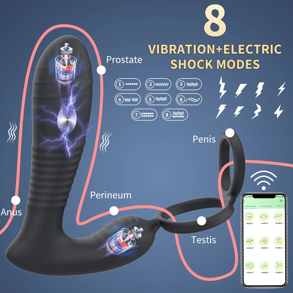 Vibratore Prostata Stimolatore Anale Massaggiatore Ritarda Eiaculazione Anello di Blocco Anale Butt Plug APP R_voghion.com