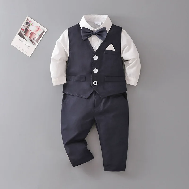 

Wholesale One Piece Dropshipping British Gentleman Three-Piece Suit Clothes for Babies Spring and Autumn Long-Sleeved Boys' Suit